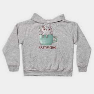 Cattuccino. Catte Latte. Cat and coffee. Kids Hoodie